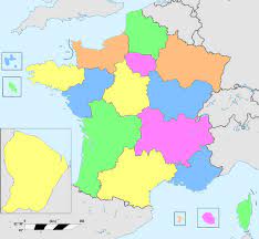 Carte avec les régions, préfectures, numéros et noms des départements. Region Francaise Wikipedia