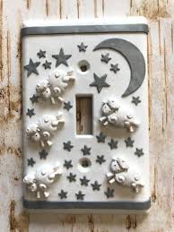 Handmade Light Switch Plate Or Outlet Cover Sculpture 3d Lamb Moon Made For Kids Nursery Baby Shower Bi Handmade Lighting Mixed Media Crafts Kids Wall Decor