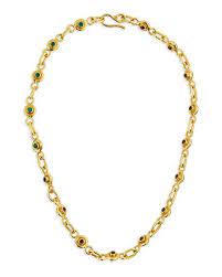 Jean Mahie 22k Gold Ruby Emerald Station Necklace Station Necklace Necklace 22k Gold
