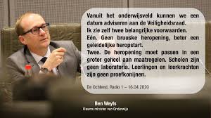 Eén twitteraar interpreteerde weyts' tweet in het licht van het coronatijdperk. Ben Weyts On Twitter Heropening Van De Scholen Moet Veilig En Verstandig Gebeuren Daar Zal Het Onderwijsveld Zelf Ook Bij Helpen Covid 19 Onderwijs Deochtend Https T Co 0sbzabrxff