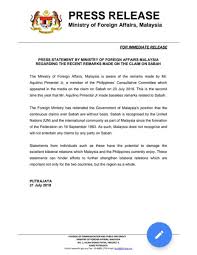 In his statement of claim filed by his lawyer arun kasi, louis was said to have a valid visa then to be in malaysia until november 7, 2018, and that the four others in the house were a female friend from the philippines with a proper visa and three individuals invited by the friend. Wisma Putra On Twitter Press Statement By Ministry Of Foreign Affairs Malaysia Regarding The Recent Remarks Made On The Claim On Sabah
