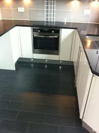 Black And White Kitchen Floor Tiles Design Black Granite Worktop Grey And Black Tiles White Gloss Units Black Tiles Kitchen Black Floor Tiles Black Kitchens