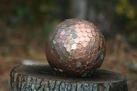 Cactus looks like it got hit with a frost. Time To Finish My Penny Gazing Bowling Ball Gazing Ball Bowling Ball Art Bowling Ball Garden
