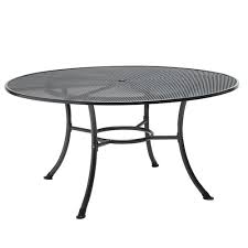 It's elegant round pedestal creates a dramatic focal point for summer feet with height adjusters for uneven surfaces that won't mar your patio or deck. Kettler 60 Inch Round Wrought Iron Patio Dining Table Bbqguys