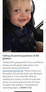 8th grade baby photos due March 21