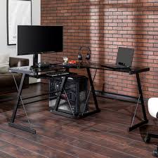 Now you can shop for it and enjoy a good deal on simply browse an extensive selection of the best computer table glass and filter by best match or price to find one that suits you! Modern Glass And Metal L Shaped Corner Computer Desk By Manor Park Walmart Com Walmart Com