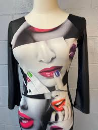 Vintage Y2K Photo Collage Neon Lips Nails Multicolor Bodycon Dress Medium