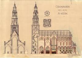 Ingekleurde Tekeningen Lengtedoorsnede Der Aa Kerk Groningen Groningen Kerken Architectuur
