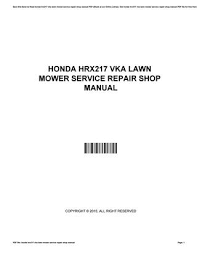 Honda sh125/150 service repair manual.pdf. Honda Hrx217 Vka Lawn Mower Service Repair Shop Manual By Michaelmiller15161 Issuu