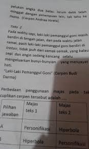 Menurut rachmat djoko pradopo dalam . A Personifikasi Hiperbola B Hiperbola Personifikasi C Personifikasi Personifikasi D Metafora Brainly Co Id