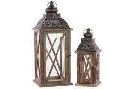 Navy metal candle holder luminary. Buy Urban Trends Wood Square Lantern With Black Pierced Metal Top Ring Hanger And Glass Windows Natural Wood Finish Set Of 2 Online At Low Prices In India Amazon In