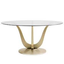I really want a 60 inch round glass top dining table. Caracole Rounding Up Hollywood Regency Clear Glass Gold Pedestal Round Dining Table 51 D 60 D Kathy Kuo Home