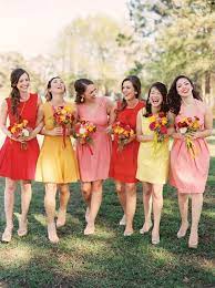 Southern Weddings V8 Crawfish Boil Bash Southern Weddings Yellow Bridesmaid Dresses Orange Bridesmaid Dresses Bright Bridesmaid Dresses