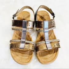 Womens Minnetonka Gold And Silver Leather Sandals