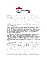 Minister Melanie Mark Settles for Status Quo with BC Veterinarians Western  College of Veterinary Medicine just announced the sig