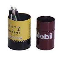 ODM OEM Oil Drum Barrel Shaped Pen Holder Metal Tin Can Pencil Storage Bulk  Sale