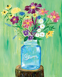 Bloom In A Mason Jar Art Print Wall Art Etsy In 2020 Mason Jar Art Etsy Wall Art Decorative Painting Projects