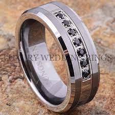 Tungsten Ring Black Diamonds Mens Wedding Band Brushed Titanium Color Size 6 1 Mens Diamond Wedding Bands Mens Black Diamond Wedding Band Diamond Wedding Bands