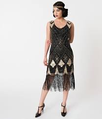 Unique Vintage Black Gold Sequin Lina Fringe Flapper Dress Gold And Black Dress Fringe Flapper Dress Flapper Dress