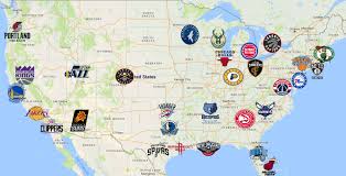 In addition to the teams listed above, the toronto raptors play in canada. Nba Map Teams Logos Sport League Maps Maps Of Sports Leagues