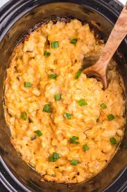 Combine soup, milk and pepper in a baking dish. Slow Cooker Cheesy Potatoes Simply Stacie