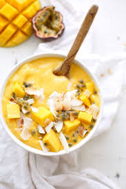 Mango Smoothie Bowl With Banana And Passion Fruit Food Drinks In 2020 Mango Smoothie Mango Smoothie Bowl Smoothie Bowl