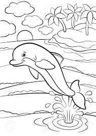 Parents may receive compensation when you click through and purchase from links contained on this website. Coloring Pages Marine Wild Animals Little Cute Dolphin Jumps From The Water And Smiles There Is An Island Behind Him Royalty Free Cliparts Vectors And Stock Illustration Image 58544097
