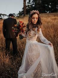 Polka Dot Boho Wedding Dresses Lace Bohemian Wedding Dress With Sleeves Awd1313 Boho Wedding Dress Lace Wedding Gown Backless Long Wedding Dresses