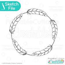Download Feathers Circle Monogram Frame Svg Sketch File For Silhouette Cricut