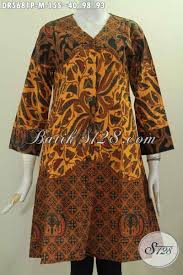 Bisa dikombinasikan dengan cardigan agar terlihat lebih fashionable. Baju Batik Klasik Model Dress Kerah V Pakaian Batik Elegan Proses Printing Untuk Wanita Terlihat Istimewa Dr5681p M Toko Batik Online 2021