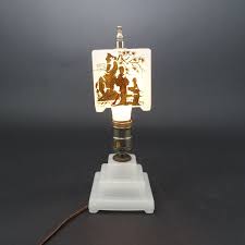 A glass table top over a graceful brown y, braced with white. Vintage Milk Glass Lamp Square Lamp Shade Stair Step Base Asian Decor 1930 1940 Milk Glass Lamp Glass Lamp Base Glass Lamp