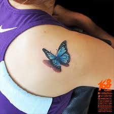 3d Blue Butterfly Tattoo On Shoulder By Chanlung At 168 Tattoo Studio Tatowierungen Schmetterling Tattoo Kleiner Schmetterling Tattoo