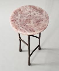 Designer side table in pink quartz and gold frame. Forma Side Table By Demuro Das In Pink Quartz For Sale At 1stdibs