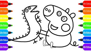 A complete brand new age of coloring and. How To Draw Peppa Pig George Plays With A Dinosaur Coloring Pages Videos For Kids Youtube