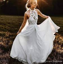 New halter neck backless married wedding dress fashion elegant bridal gown. Simple Elegant Chiffon Bohemian Wedding Dresses 2020 Country Boho Halter Neck Lace Appliques Beach Bridal Gowns Custom Made From Lisa Dress 62 72 Dhgate Com