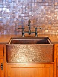 As well as being used as kitchen backsplash tile, bathroom tile, the mosaic sheets can be cut and combined with other field tile to create cost effective feature strips and decorative inserts. Rustic Copper Farmhouse Sink And Tile Backsplash Hgtv