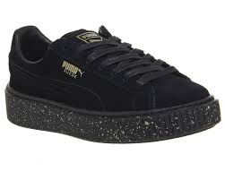 Black And Gold Puma Shoes Puma Suede Platforms Gold Speckled Black Junior Puma Suede Black Puma Suede Puma