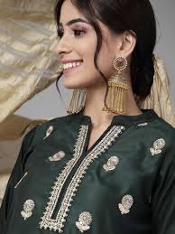 Buy Indo Era Enchanting Green And Gold Embroidered Kurta Set