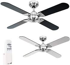 You then decide which side you'd like to see based on your color preference. Minisun 42 Metal Brushed Chrome Modern Propeller Design Ceiling Fan With 4 X Black Blades A Handy Remote Control Amazon Co Uk Lighting