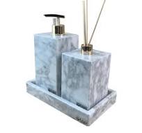 Kit 3pç Lavabo com bandeja em Mármore Carrara Valvula Luxo