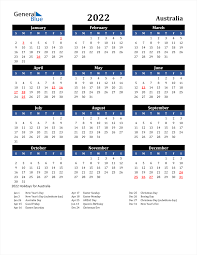 This style shows all 12 months of the year. 2022 Australia Calendar With Holidays