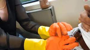 Rubber gloves handjobs
