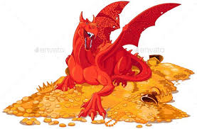 Magic Dragon On The Pile Of Gold Gold Drawing Dragon Designs To Draw