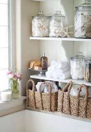 Diy Bathroom Linen Shelves Ella Claire Beach Theme Bathroom Diy Bathroom Wood Shelf Brackets