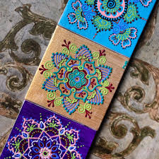 Henna Style Mandalas Acrylic Paint On Mini Canvases By Henna On Hudson Mini Canvas Art Mandala Art Mini Paintings