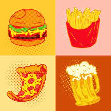 Pop Art Style Junk Food Sticker Set With Halftone Effects Design Resource Premium Image By Rawpixel Com Ningzk V Food Stickers Pop Art Food Beer Stickers