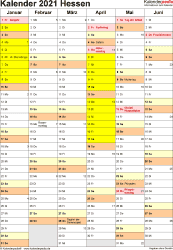 Kalender 2021 mit kalenderwochen + feiertagen: Kalender 2021 Hessen Ferien Feiertage Excel Vorlagen