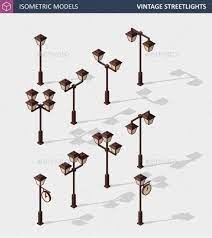 Vintage Street Lights On White Isometric Vector Street Light Street Lamp Vintage Outdoor Lighting