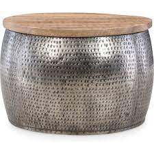 Drum coffee table hand hammered. Powell D1241a19s Royce Drum Coffee Table Storage Silver Wood Drum Coffee Table Coffee Table With Storage Coffee Table