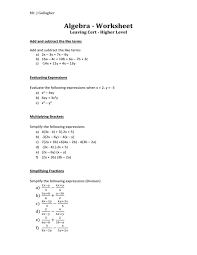 Become a patron via patreon or donate through paypal. Algebra Worksheet Leaving Cert